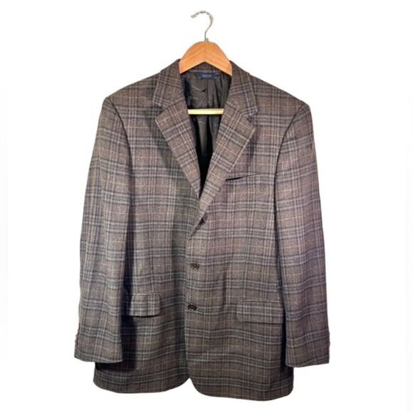 Vtg Brooks Brothers Wool Brown Tweed Blazer Plaid Made in Italy Size 44L - Picture 1 of 7